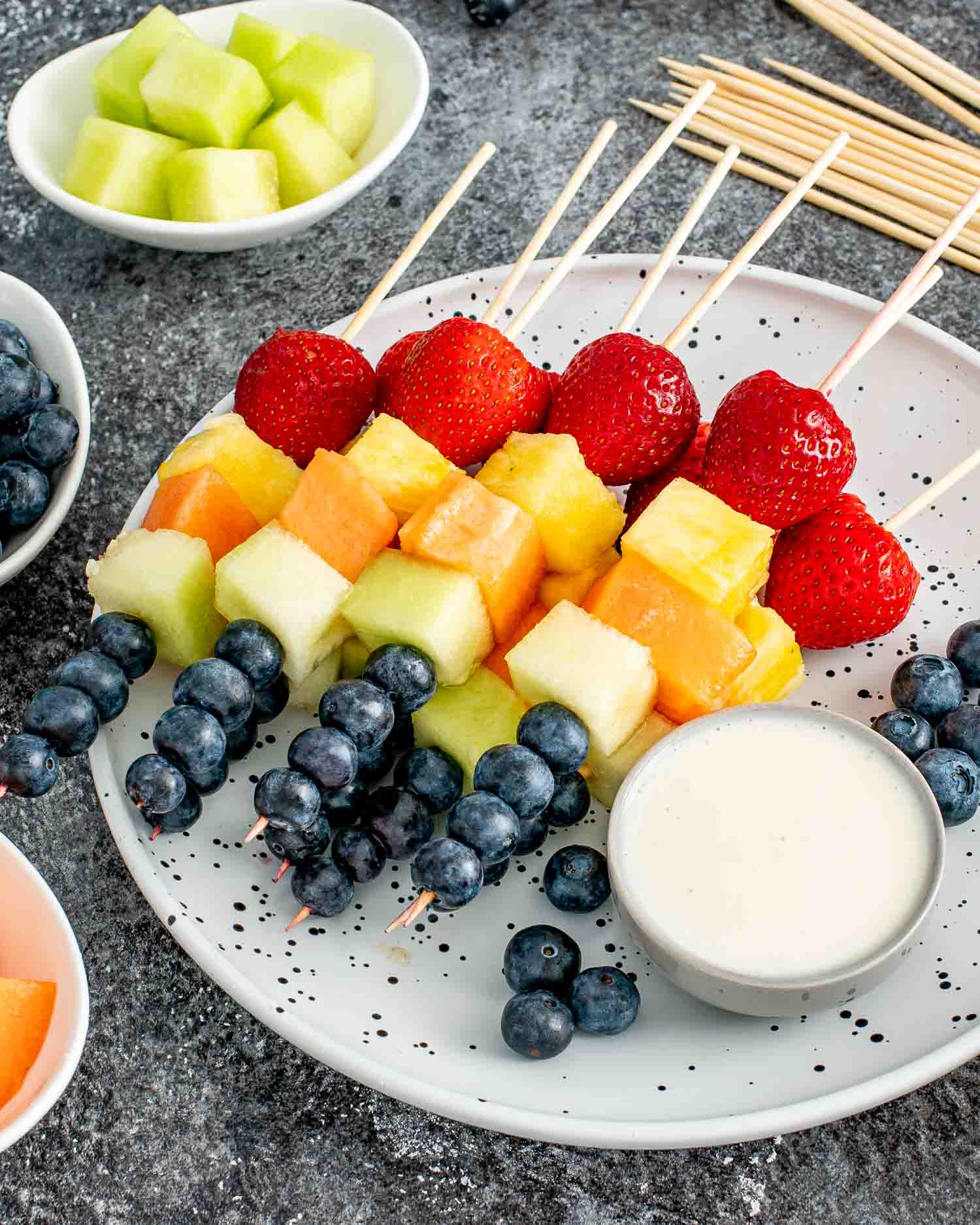 Interactive Rainbow Fruit Skewers with Honey-Lime Dip