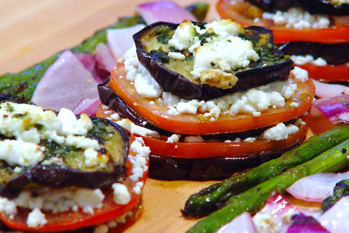 Smoked Eggplant & Heirloom Tomato Stack with Goat Cheese