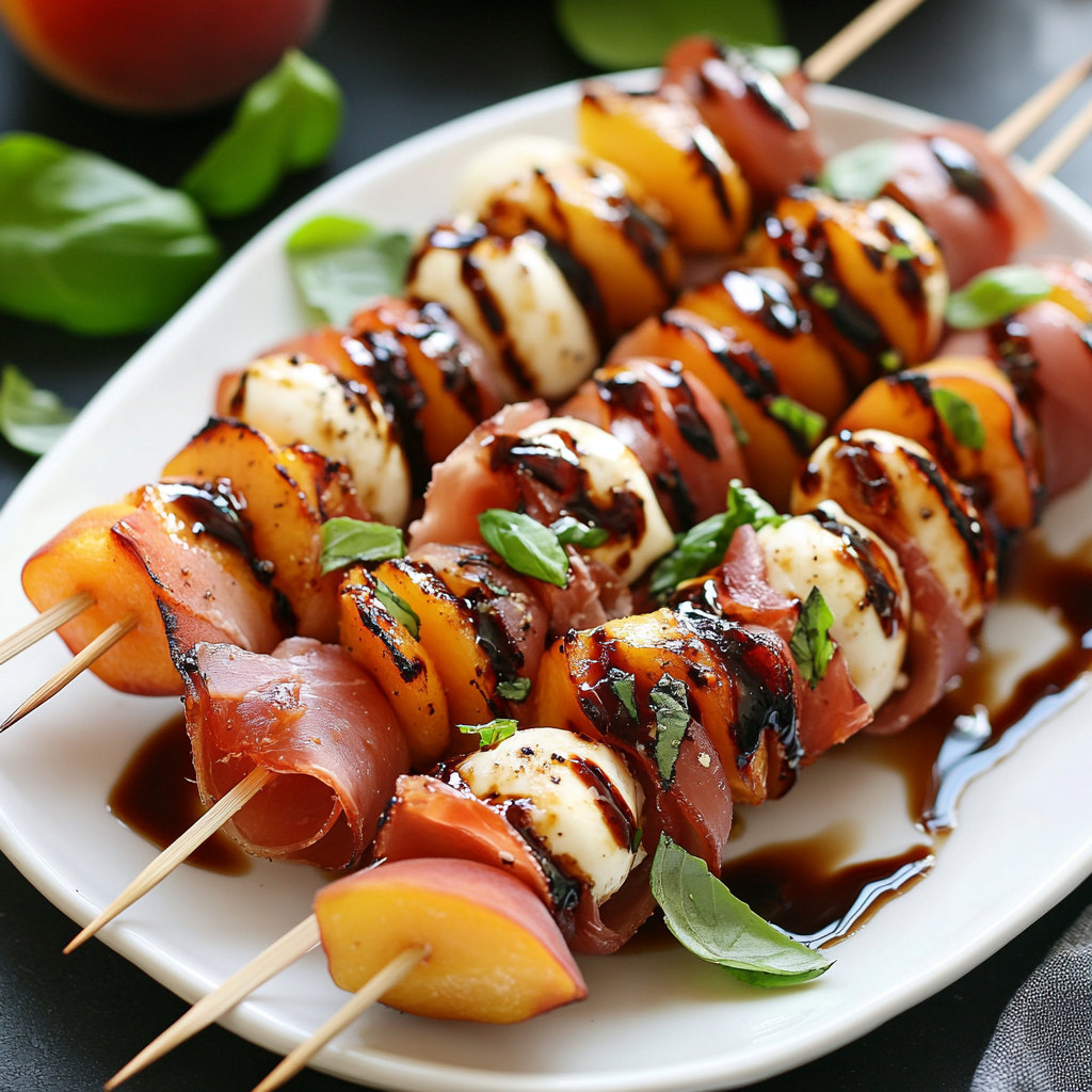 Grilled Peach and Prosciutto Chicken Skewers