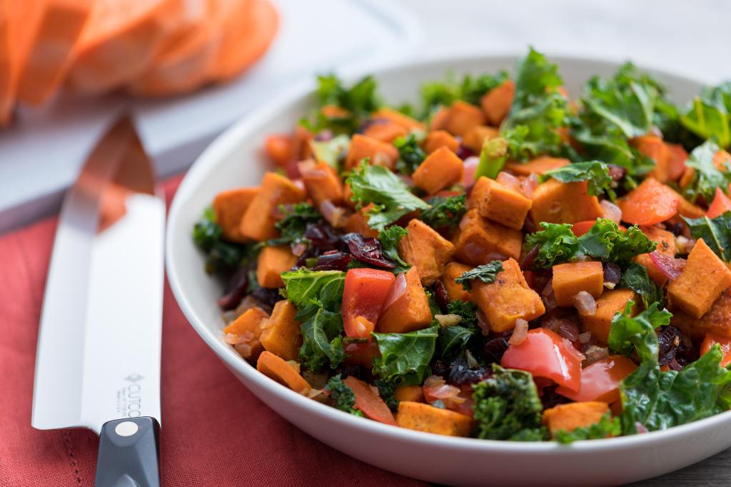 Herb-Roasted Sweet Potato and Kale Hash