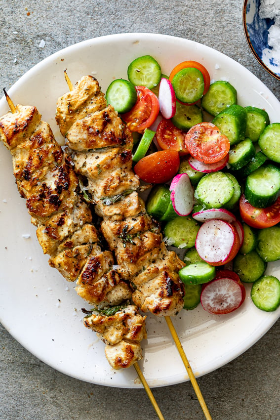 Aperol-Herb Chicken Skewers with Lemon
