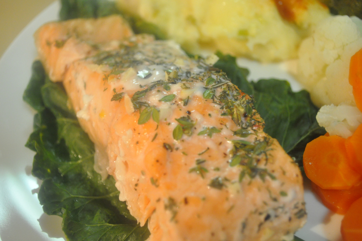 Aperol-Glazed Salmon with Lemon-Herb Roast