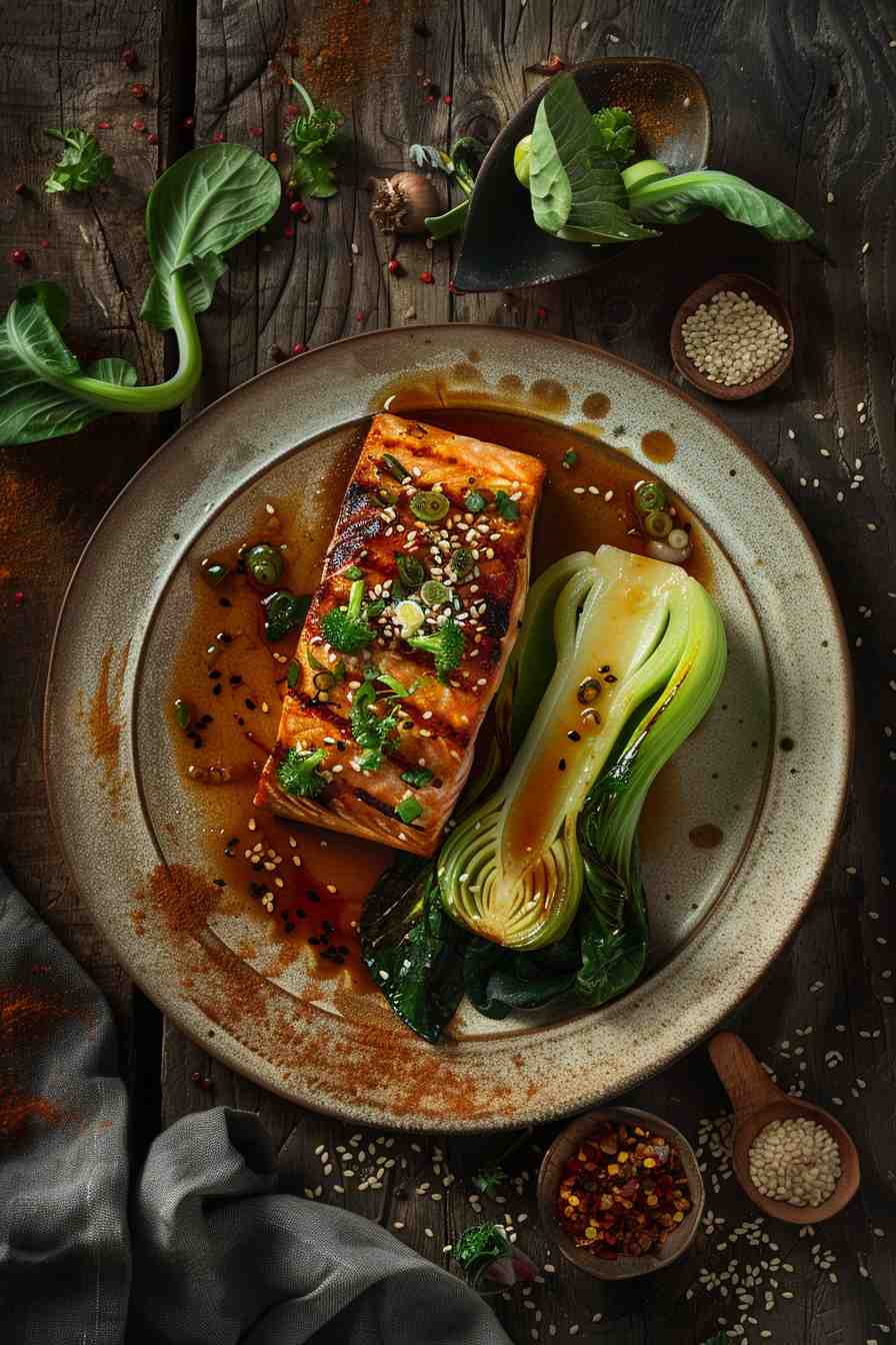 Chen's Sesame Ginger Glazed Salmon with Bok Choy