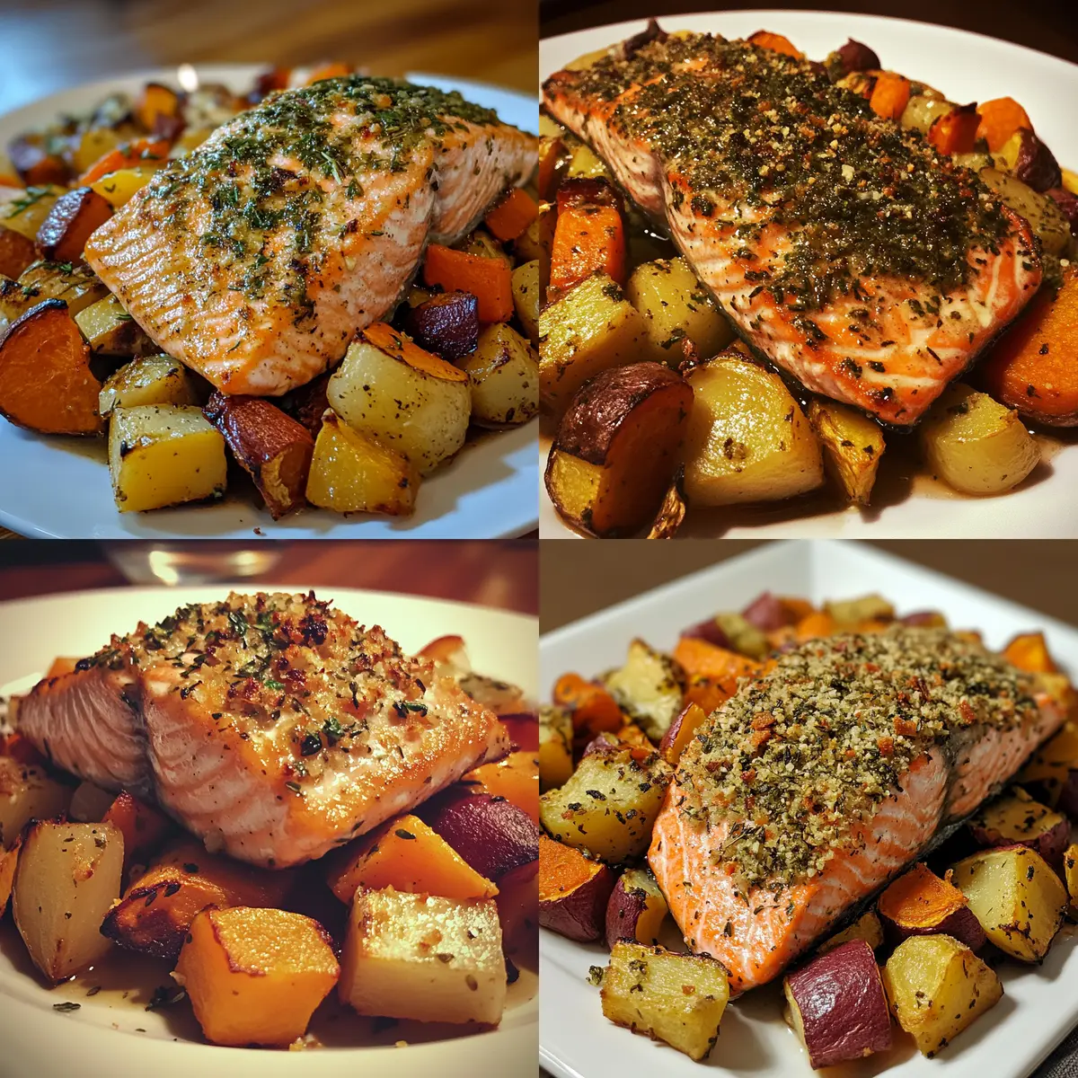 Herb-Crusted Salmon with Roasted Roots