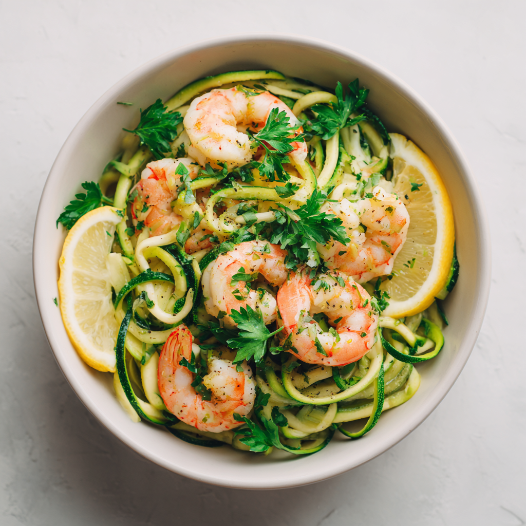 Low-Carb Zucchini Noodles with Lemon-Pepper Shrimp