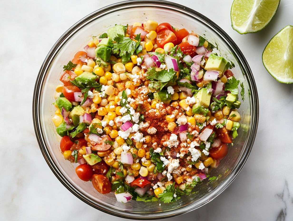 Mexican Corn Salad with Mediterranean Feta and Asian Ginger Dressing