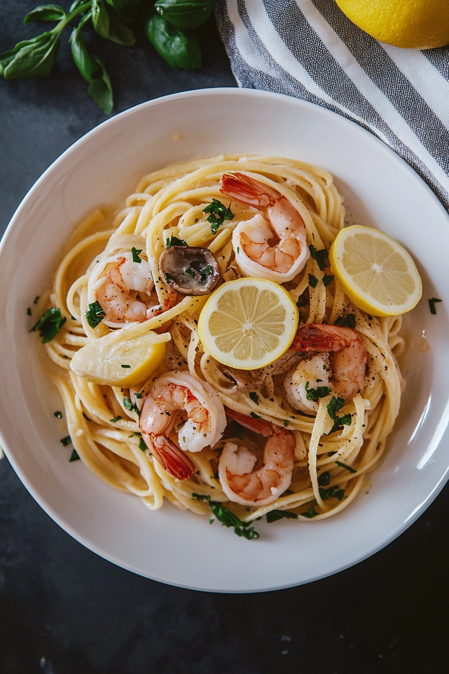 Lemon-Herb Shrimp Pasta with Garlic Toast