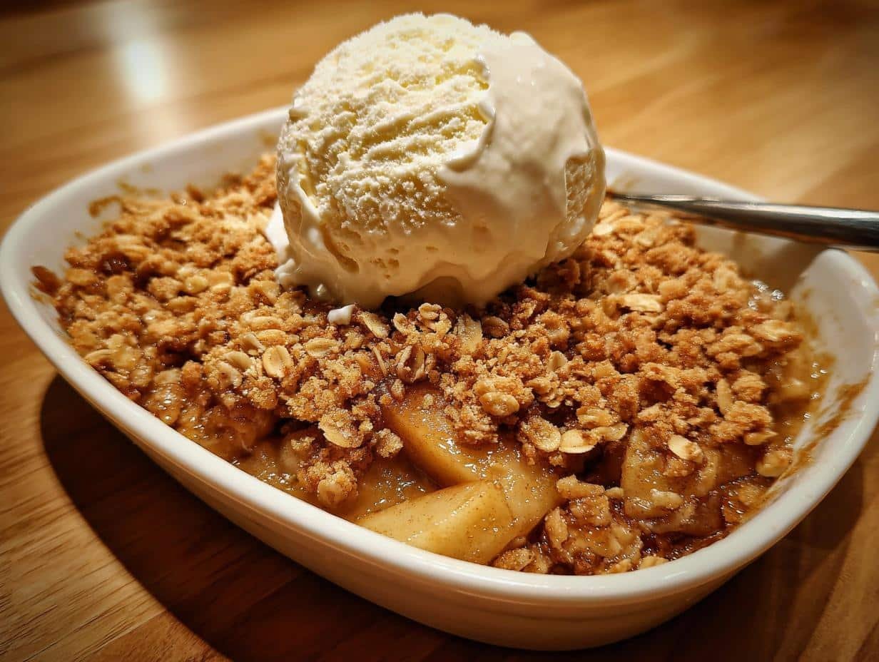 Chai-Spiced Apple and Oat Crumble with Vanilla Ice Cream