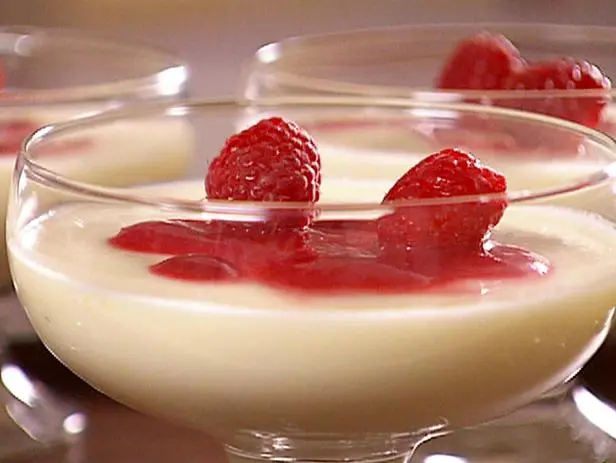 Lemon Basil Panna Cotta with Raspberry Coulis