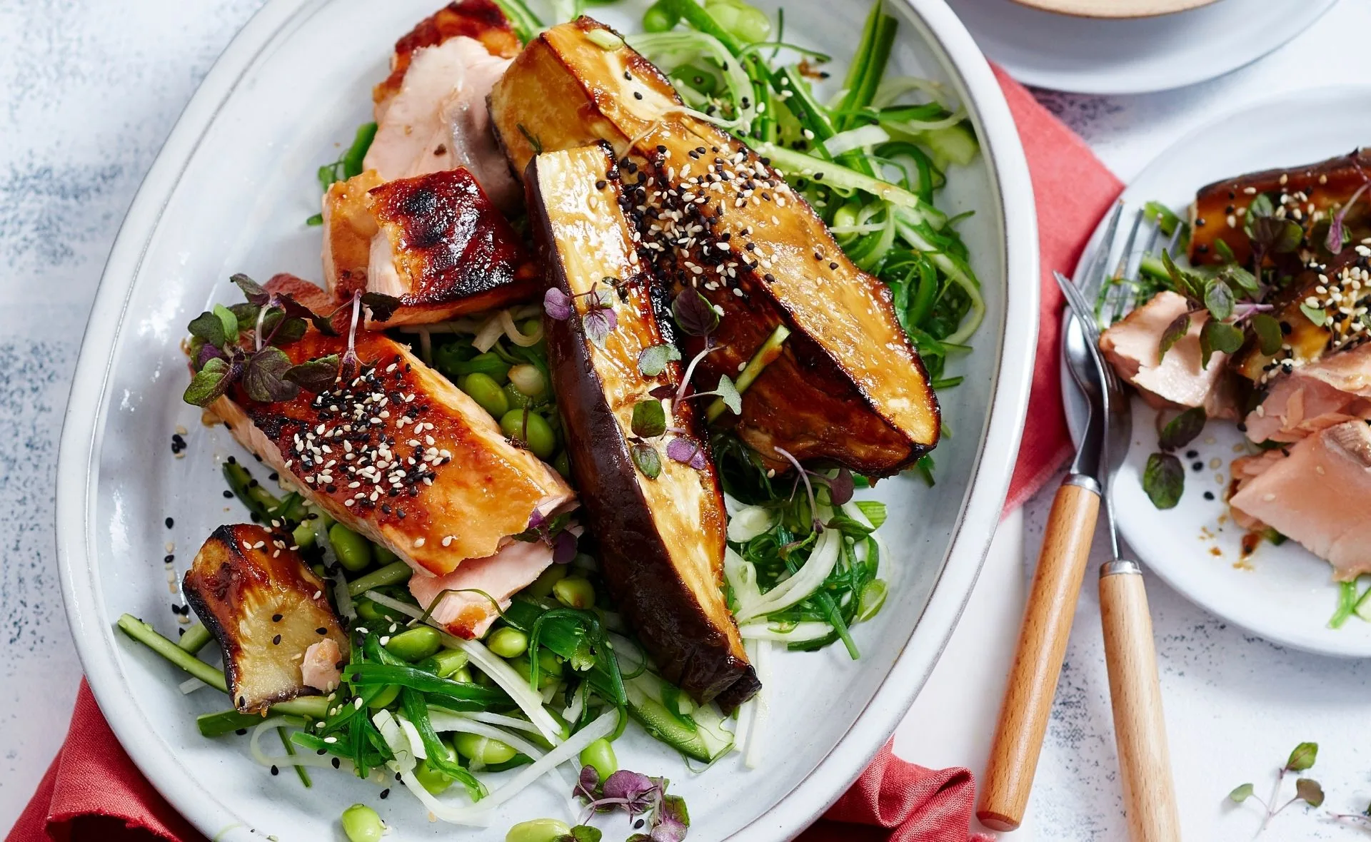Japanese Miso-Glazed Salmon Salad with Mediterranean Chickpeas