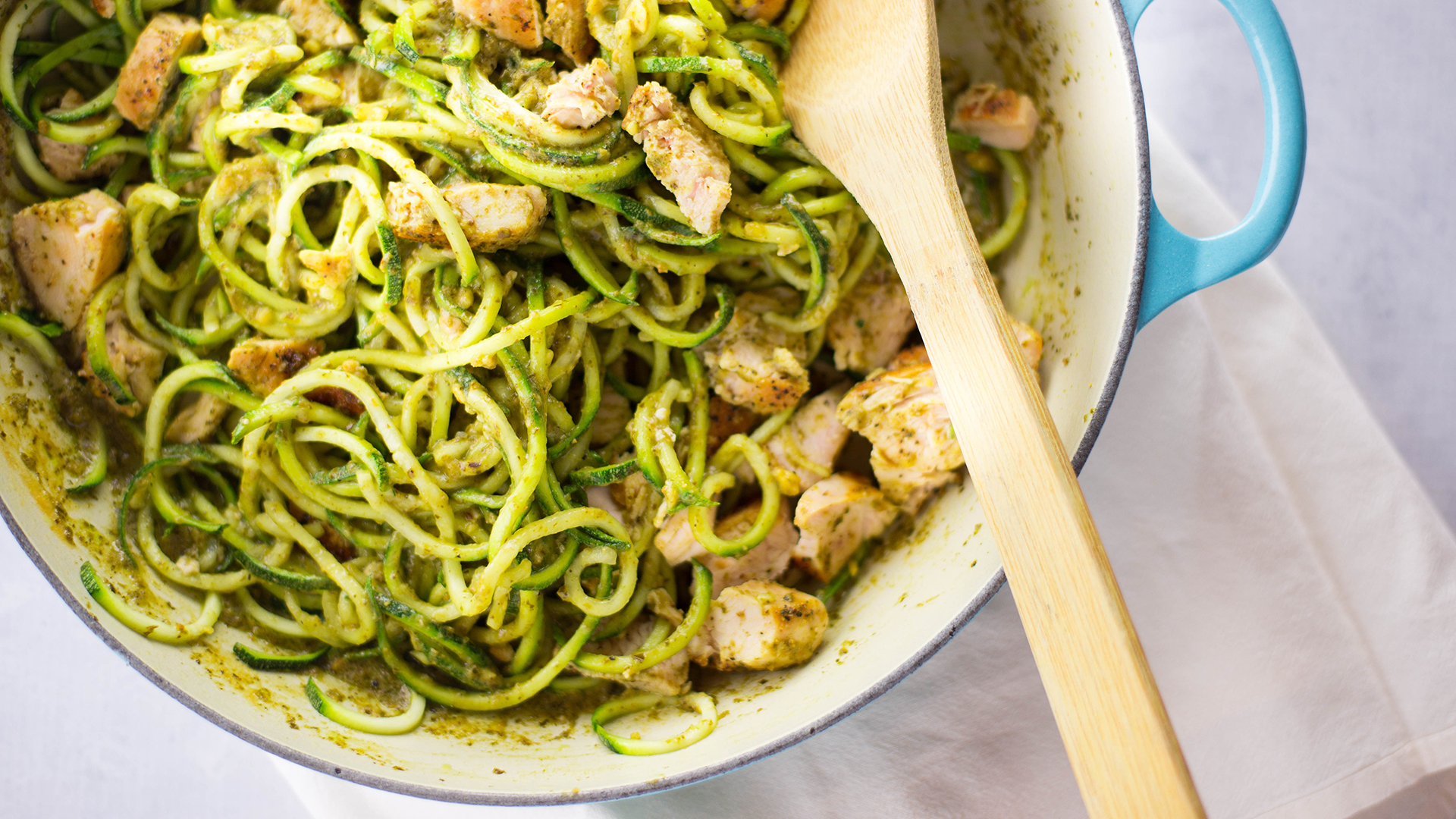 Spiced Chicken & Zucchini Noodle Bowl with Avocado Cream