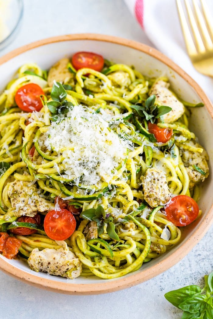 Skin-Soothing Zucchini Noodles with Chicken & Herb Pesto