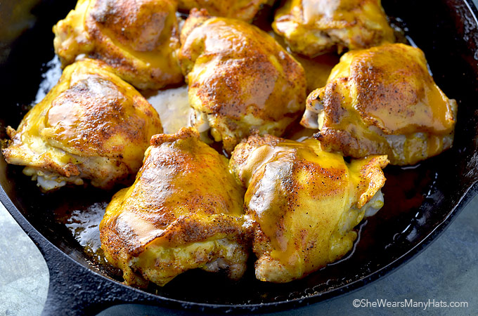 Honey-Mustard Glazed Baked Chicken Thighs with Lemon-Herb Sauce