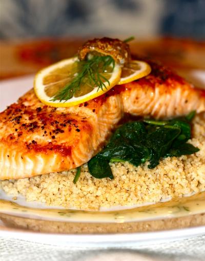 Native Herb-Crusted Salmon with Lemon-Dill Beurre Blanc