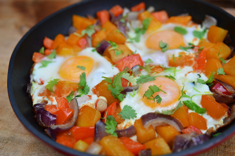 Maple-Glazed Sweet Potato Hash with Fried Eggs