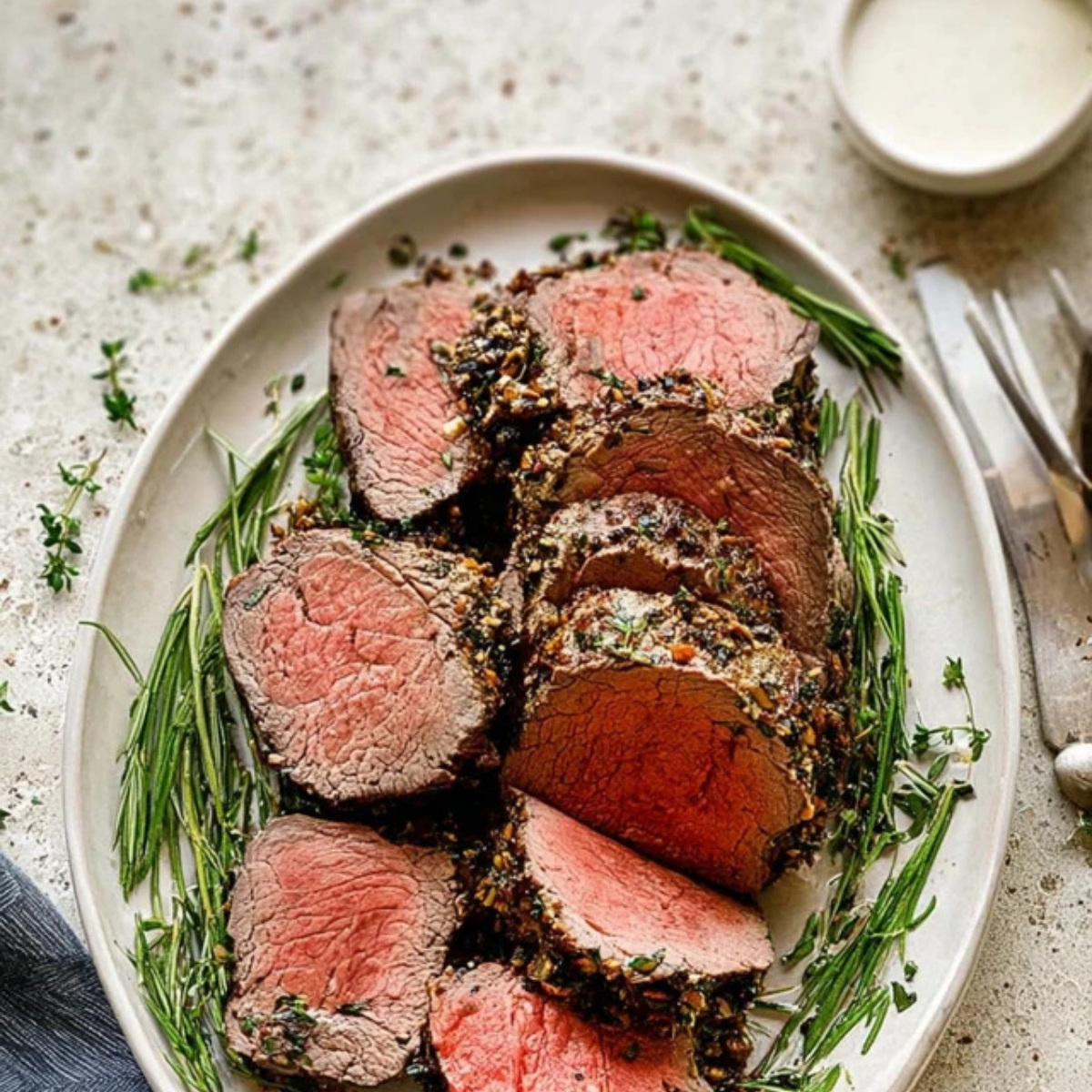 Crispy Herb-Crusted Beef Tenderloin with Garlic Herb Butter