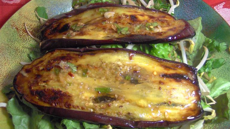 Mediterranean Eggplant Salad with Mexican Avocado and Asian Soy-Ginger Dressing