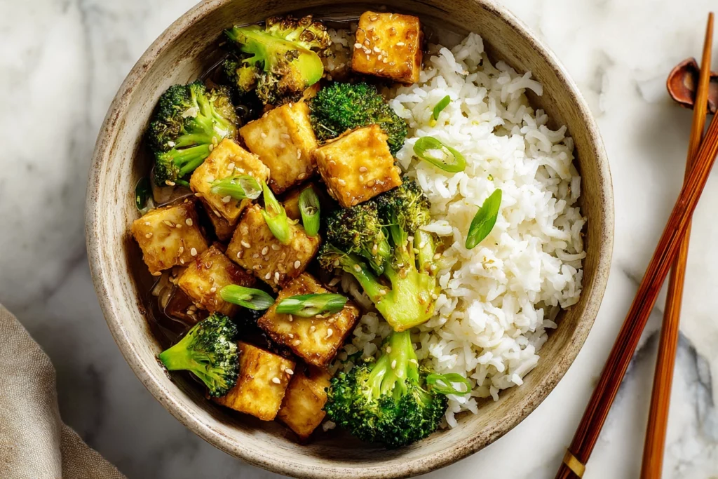 Miso-Glazed Tofu with Sesame Broccoli Stir-Fry
