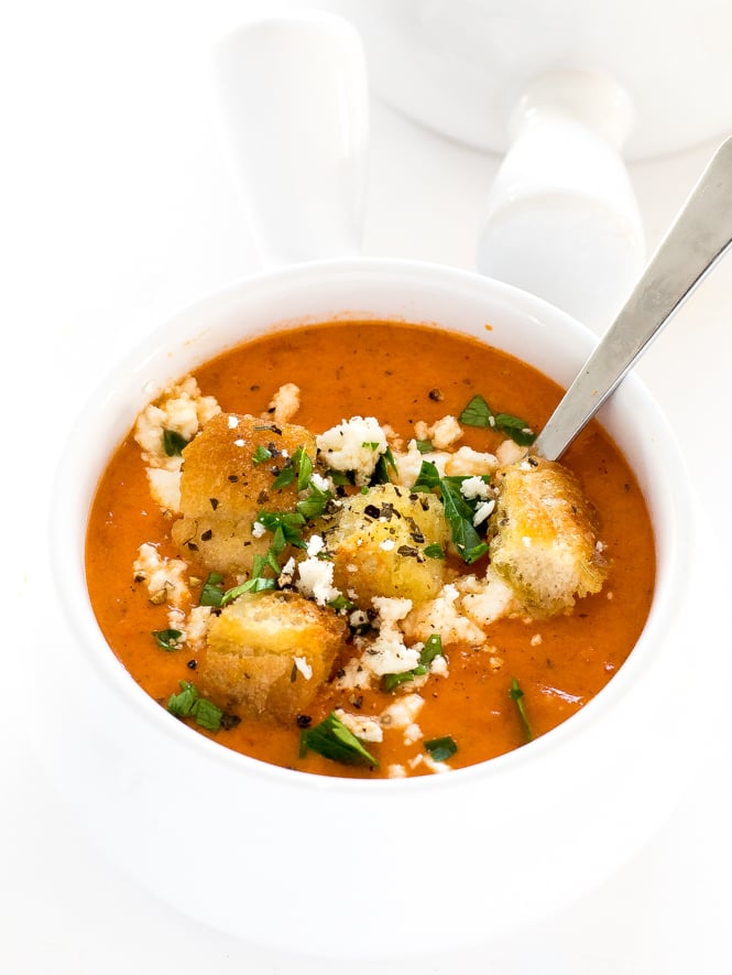 Tomato & Pepper Garden Stew with Herbed Croutons