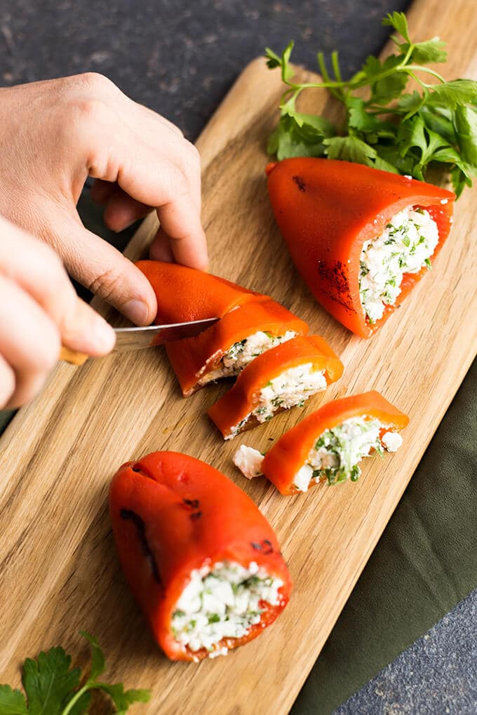 Roasted Sweet Bell Pepper & Feta Stuffed Peppers