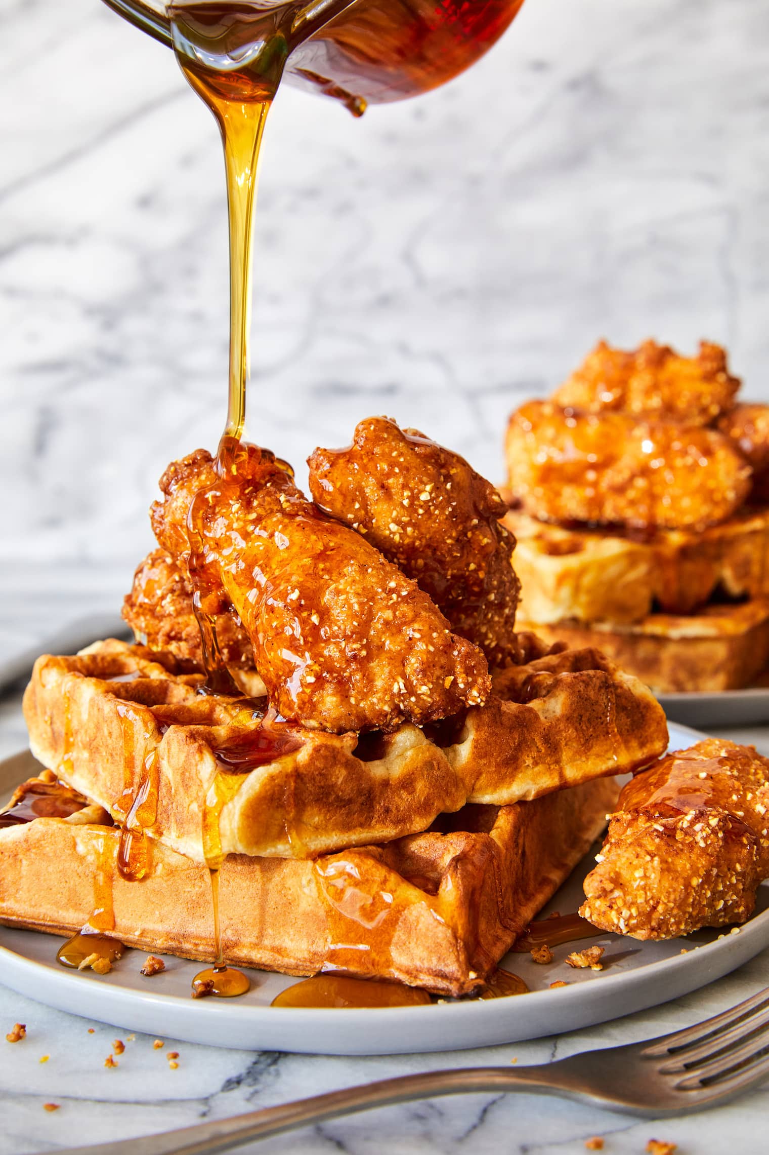 Texas-Style Chicken & Waffles with Maple-Bourbon Drizzle