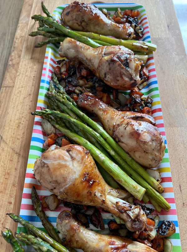 Miso-Glazed Chicken Drumsticks with Asparagus