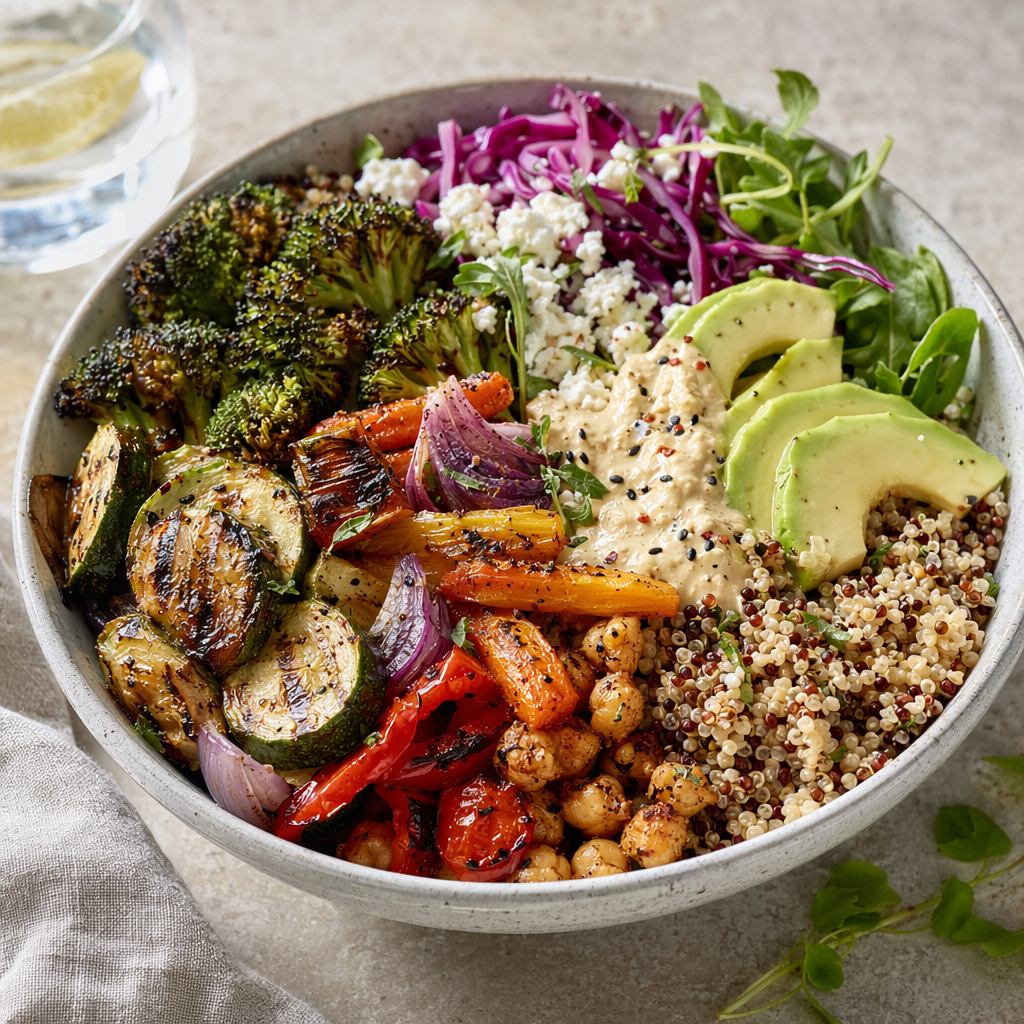 Multicultural Grain Bowl with Grilled Veggies