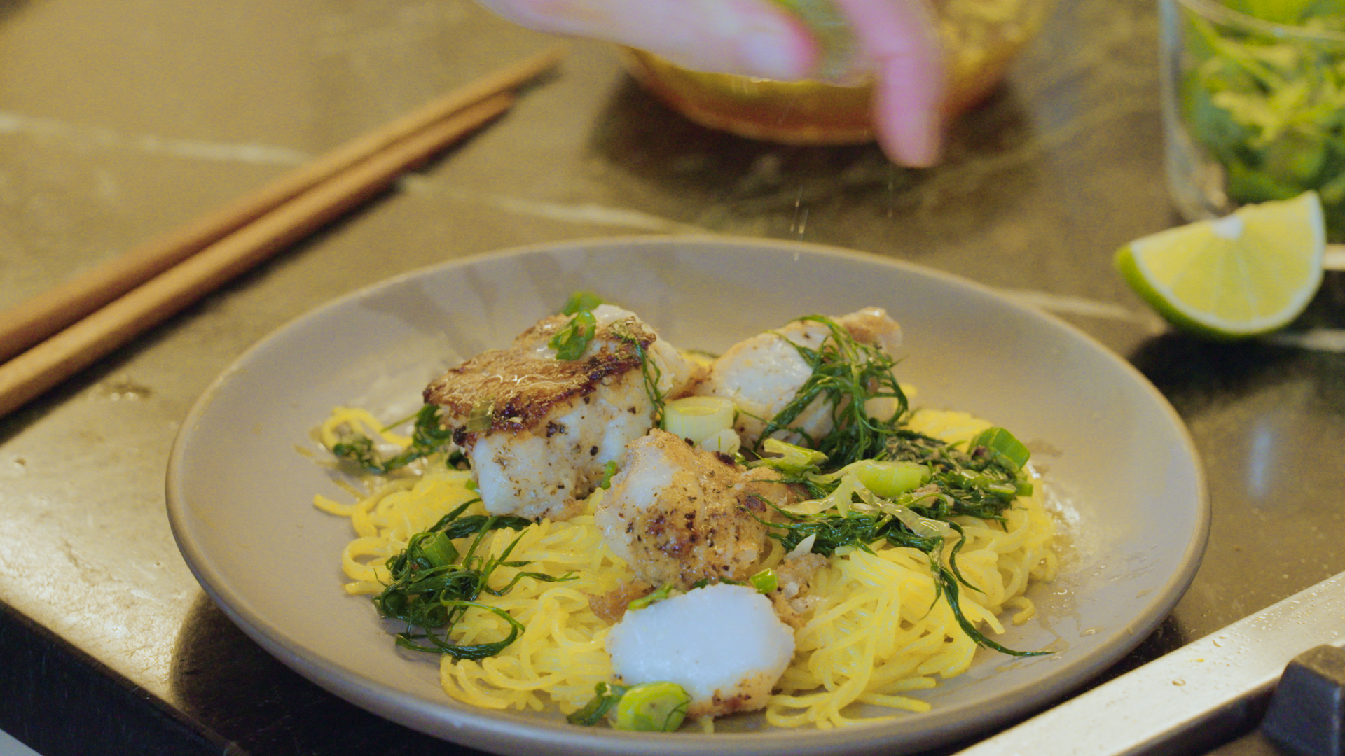 Skin-Soothing Turmeric-Crusted Cod with Zucchini Noodles