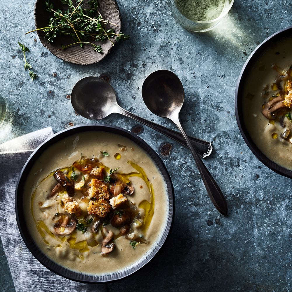 Marolles Market Wine-Poached Mushrooms with Herb Croutons