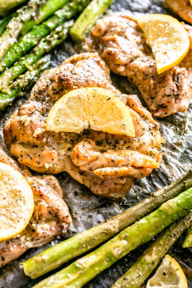 Lemon-Herb Chicken Thighs with Asparagus and Garlic Butter