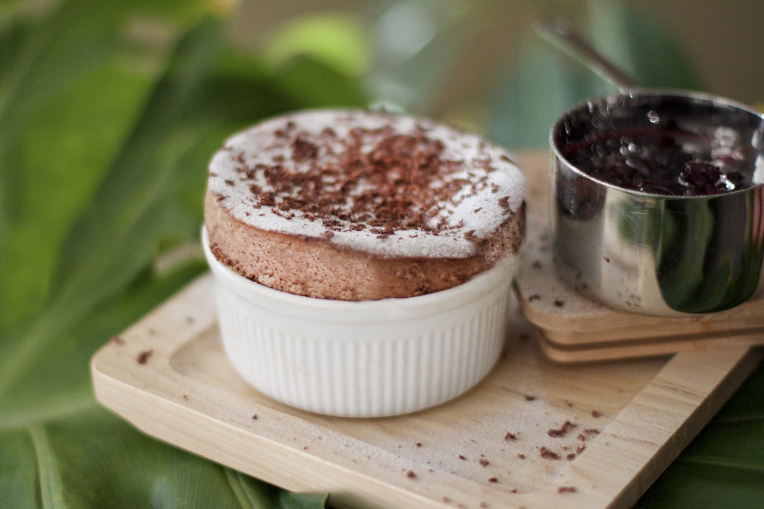 Brussels Chocolate Soufflé with Cherry Compote