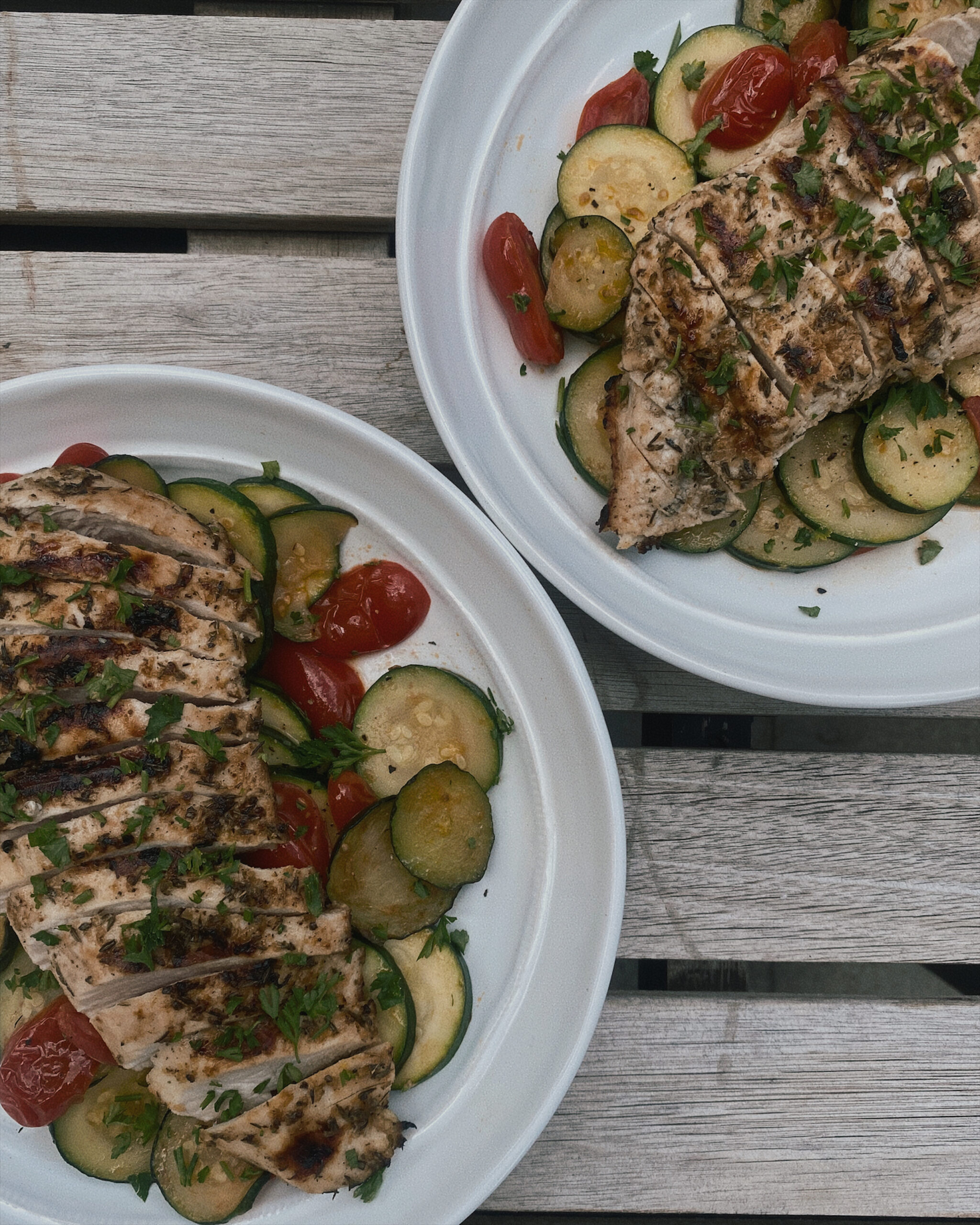 Lemon-Herb Grilled Chicken Skewers with Zucchini and Cherry Tomatoes