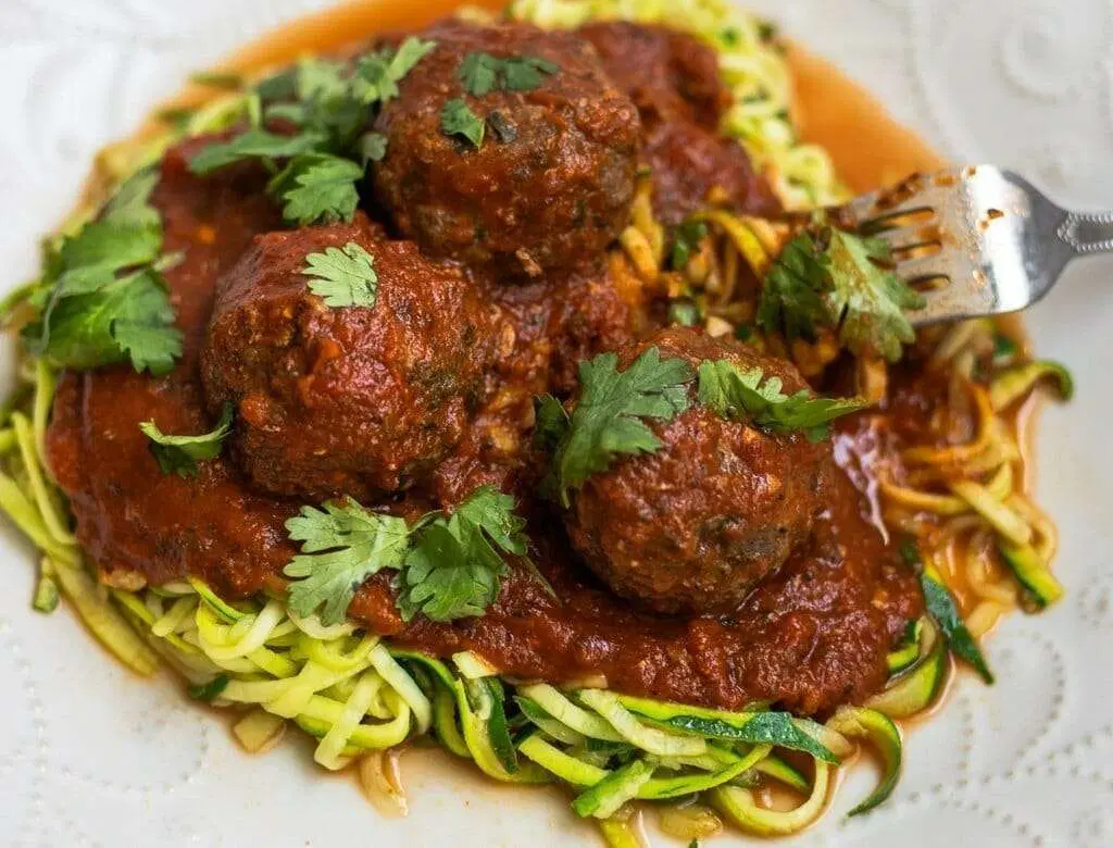 Spiced Chicken Meatballs with Zucchini Noodles
