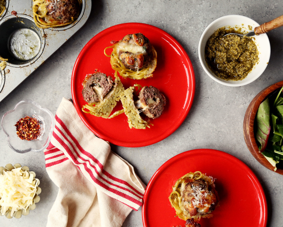 Cheesy Mini Meatball Pasta Cups