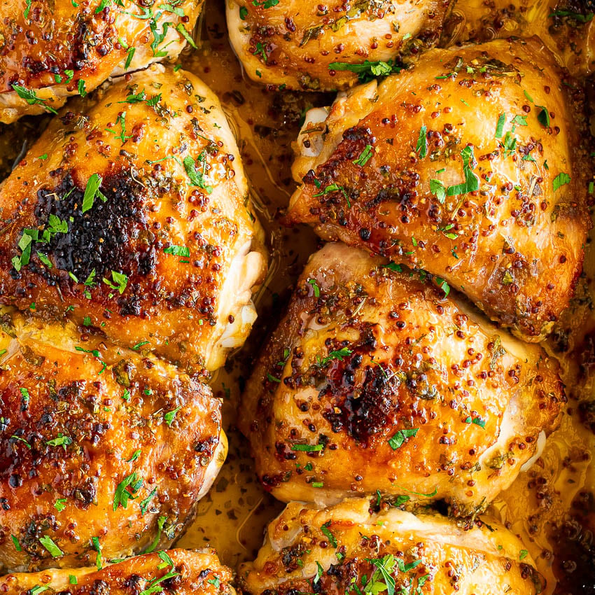 Honey-Mustard Baked Chicken Thighs with Garlic Potatoes