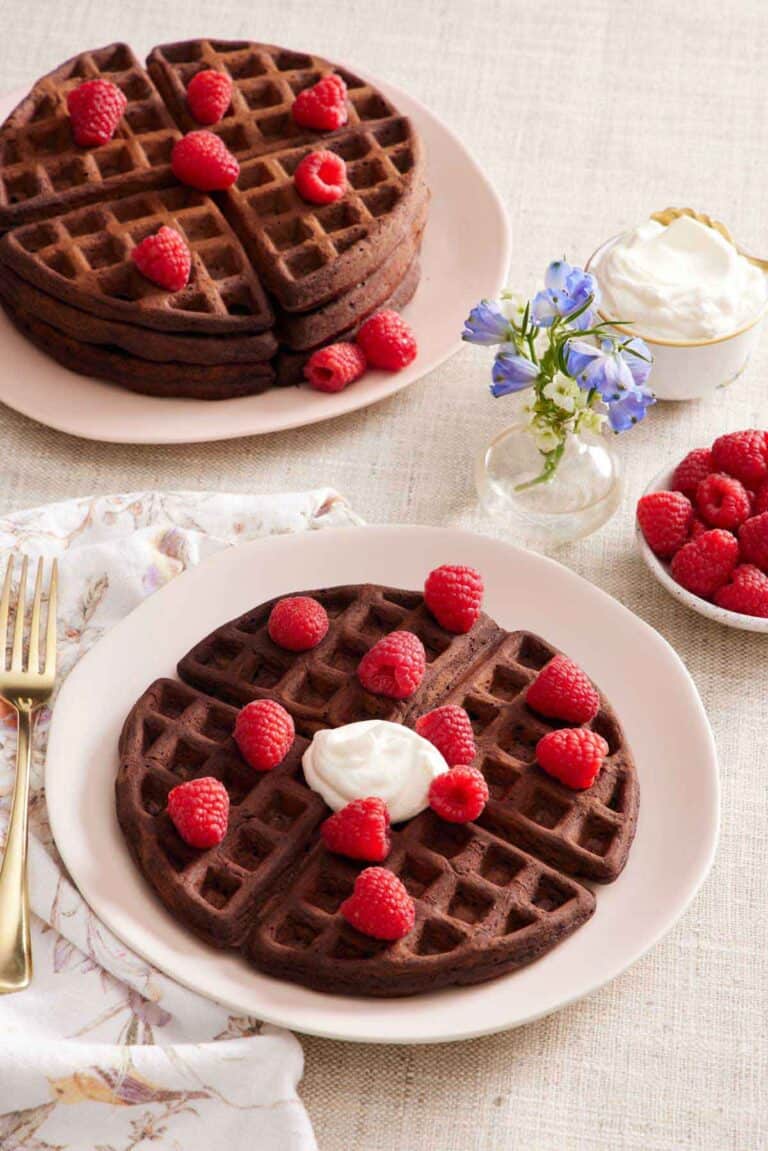Marolles-Style Chocolate-Dipped Waffles with Cherry Compote
