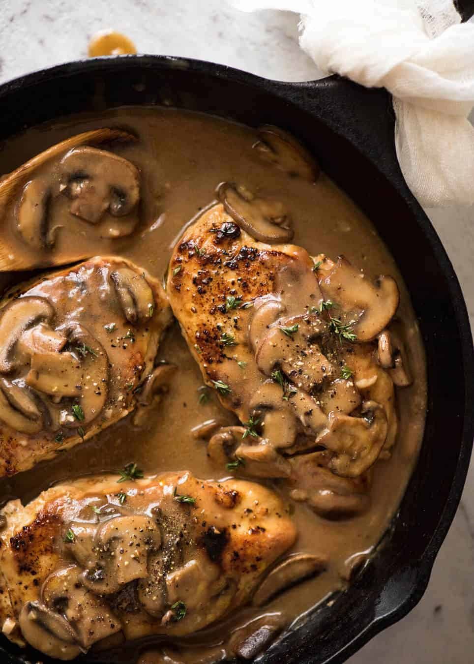 Saffron-Infused Beer-Braised Chicken with Mushroom Gravy