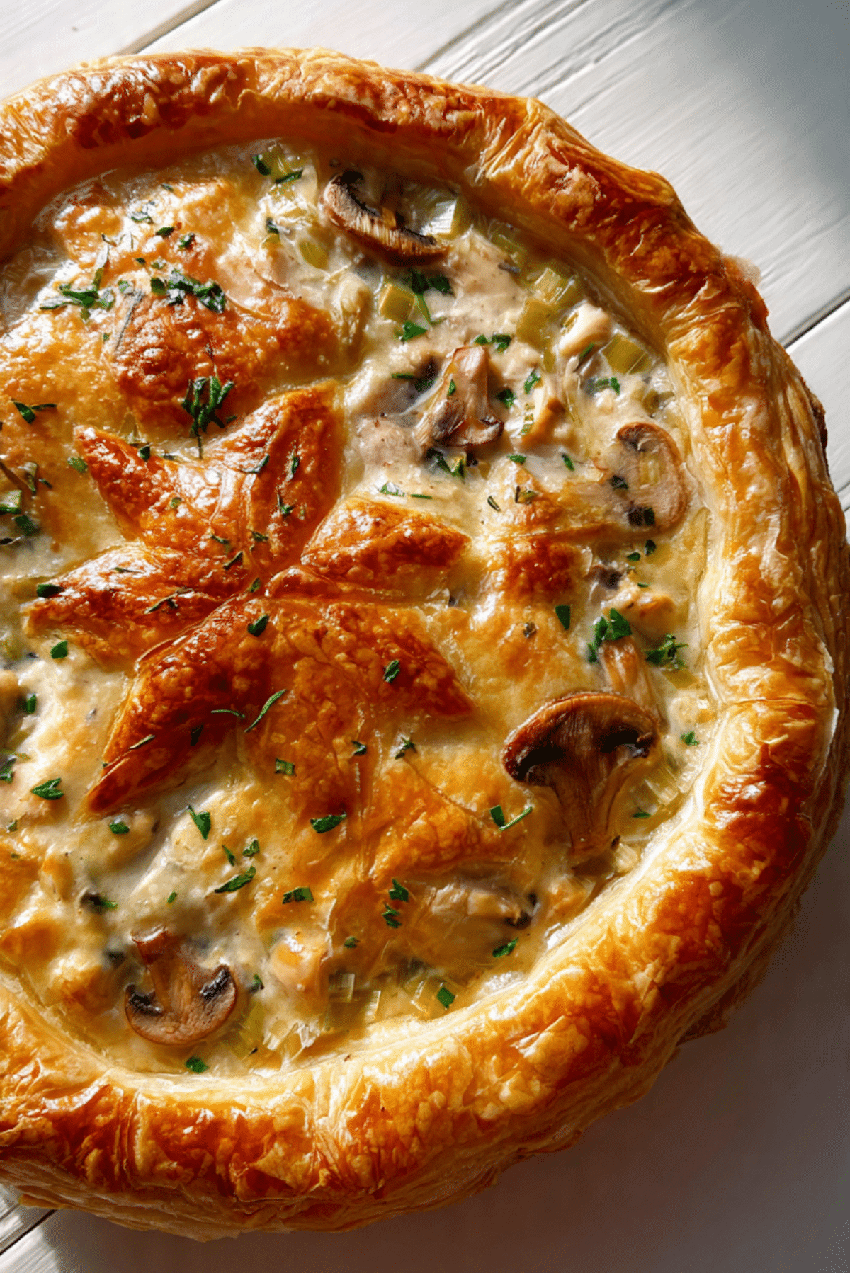 Creamy Chicken & Wild Mushroom Pot Pie with Puff Pastry