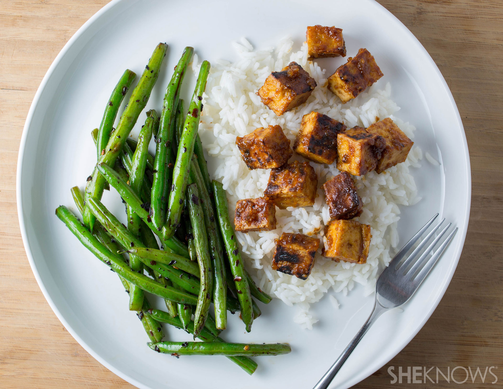 Miso-Glazed Black Bean Tofu with Sesame Greens
