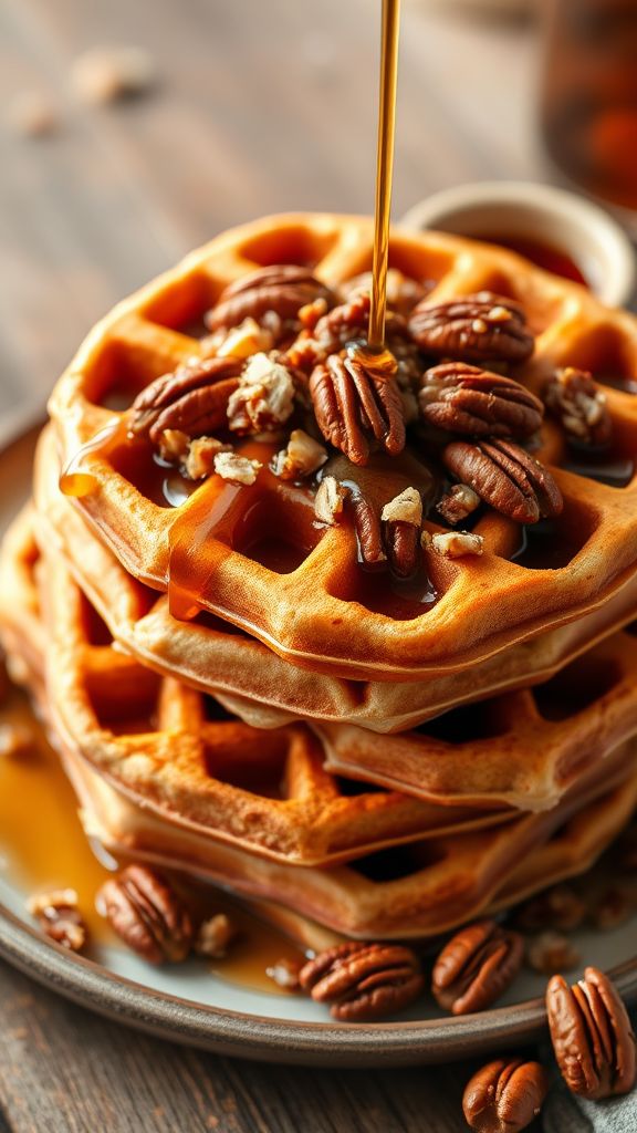 Funnel Cake Waffles with Maple-Pecan Drizzle