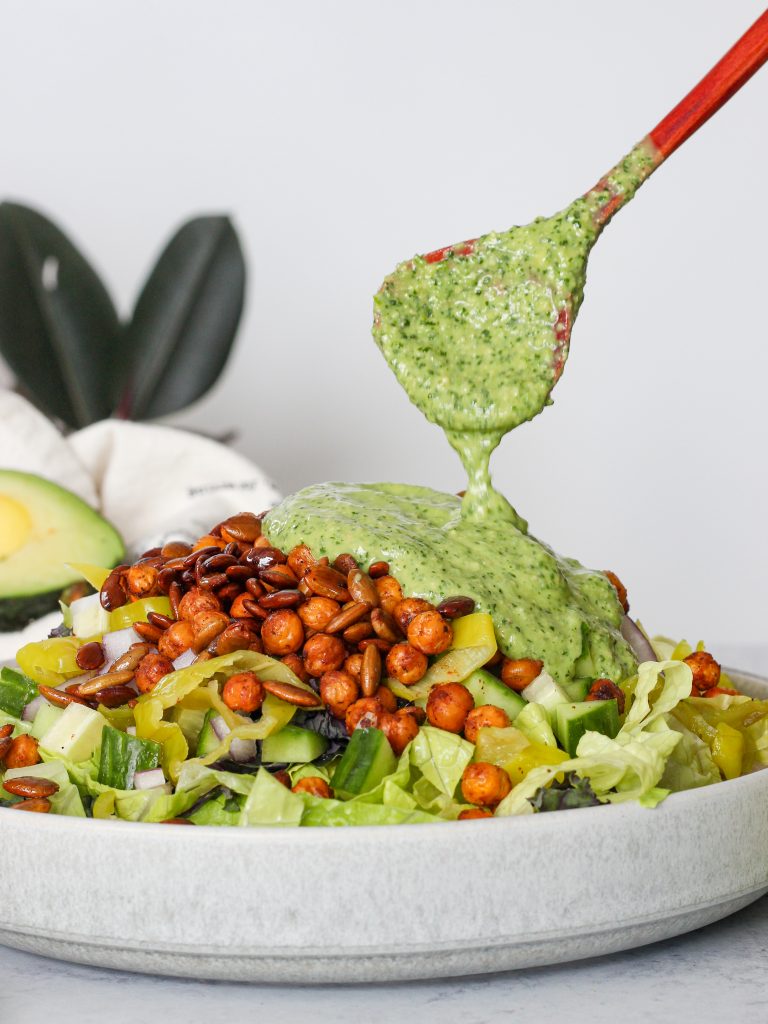 Clear Skin Green Zoodle Bowl with Avocado Lime Dressing