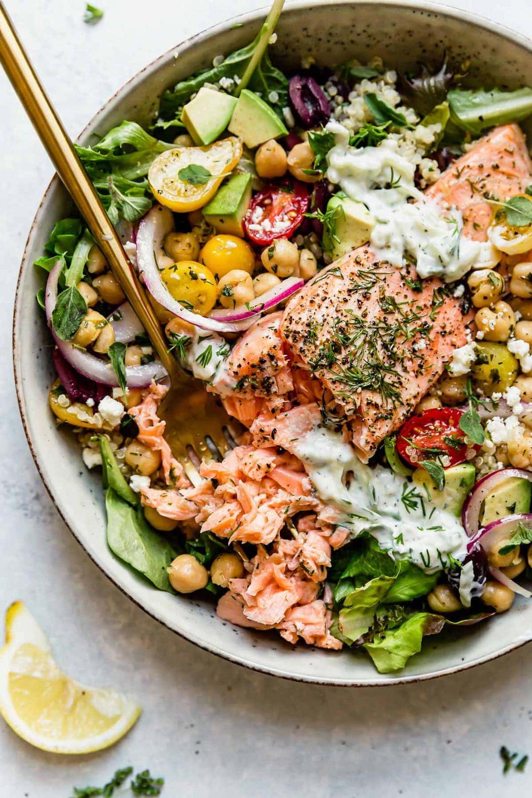 Mediterranean Avocado Salmon Bowl