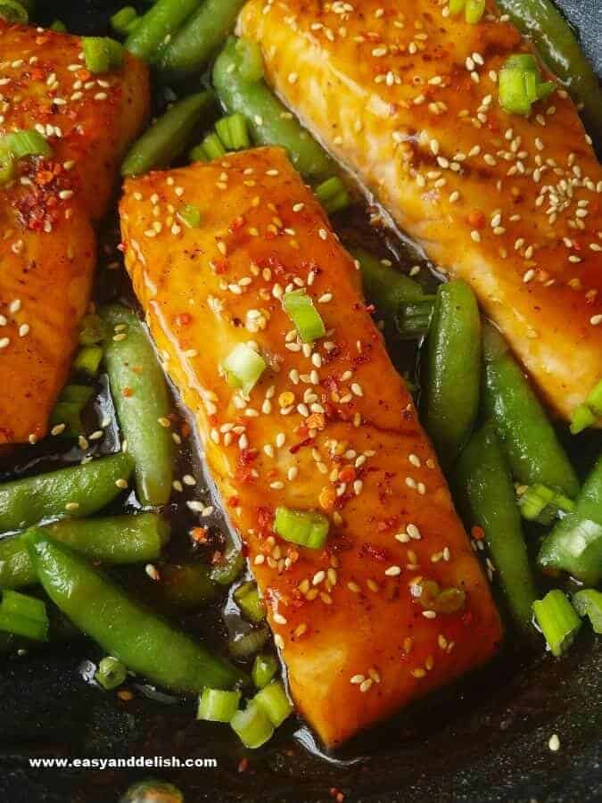 Teriyaki-Glazed Salmon with Snap Peas and Broccoli