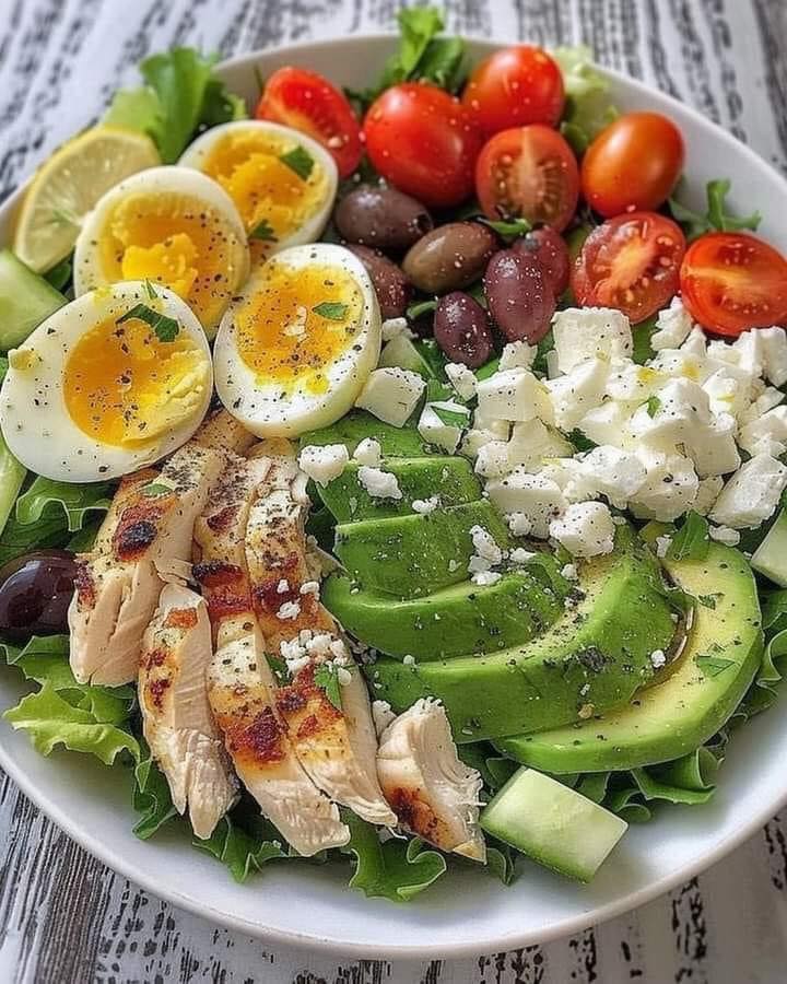 American Chicken and Avocado Salad with Mediterranean Olives and Asian Wasabi