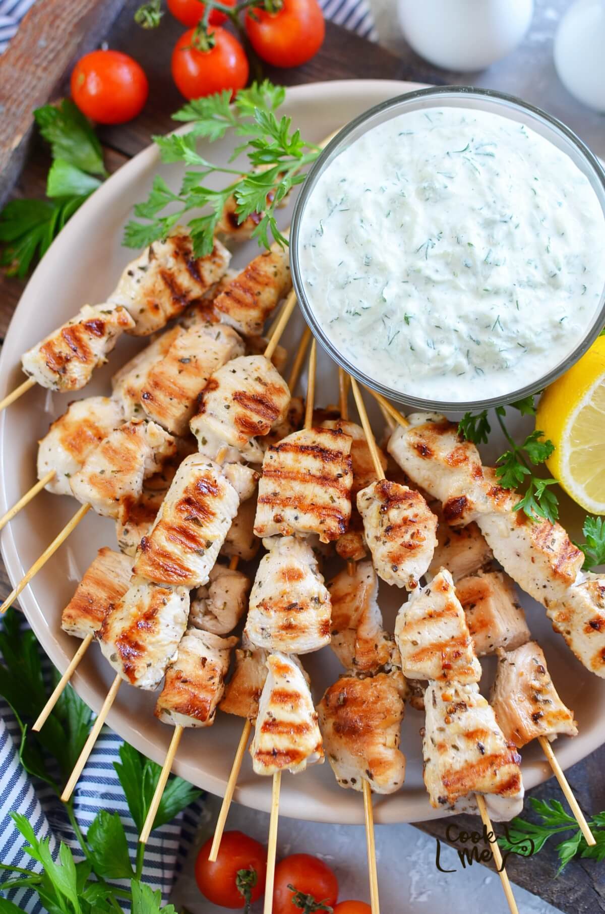 Lemon-Dill Chicken Skewers with Tzatziki