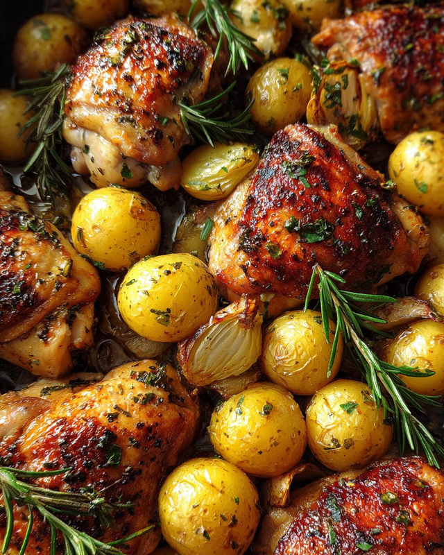 Crispy Herb-Garlic Chicken Thighs with Lemon-Dill Potatoes