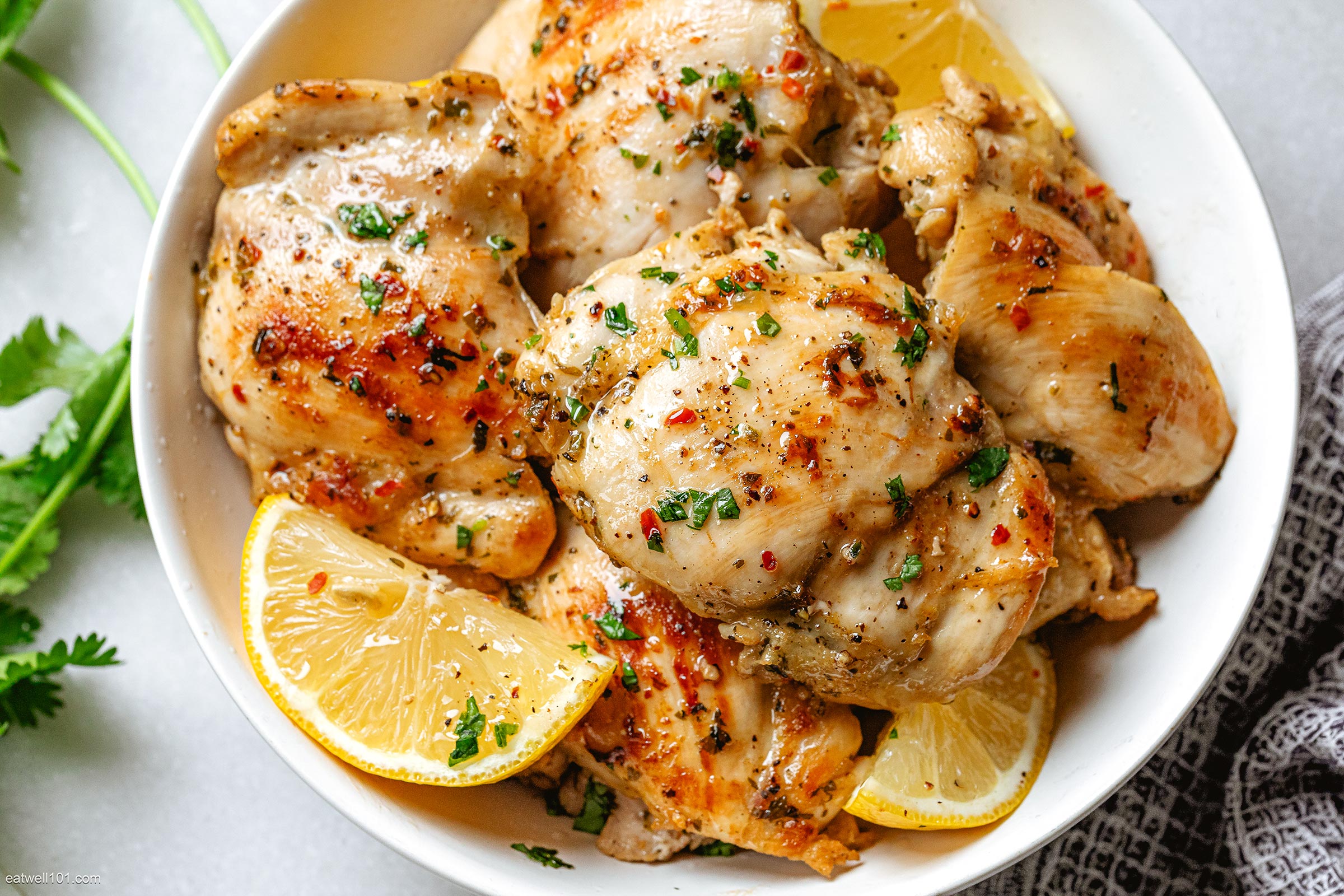 Crisp-Skinned Lemon-Herb Chicken Thighs with Garlic Cauliflower Mash