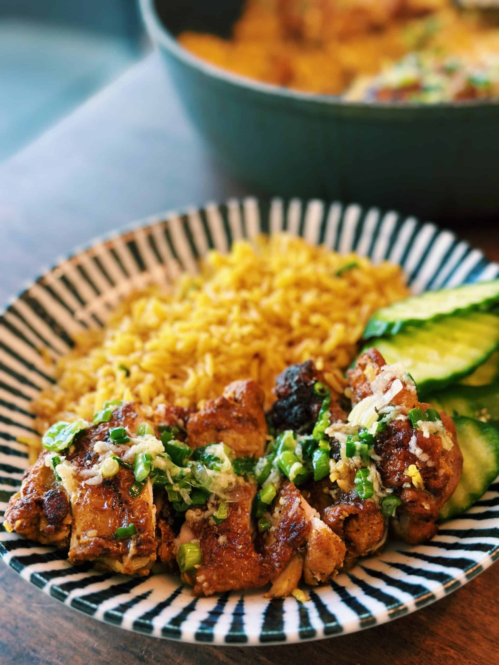 Ginger-Scallion Sesame Chicken with Rice Noodles