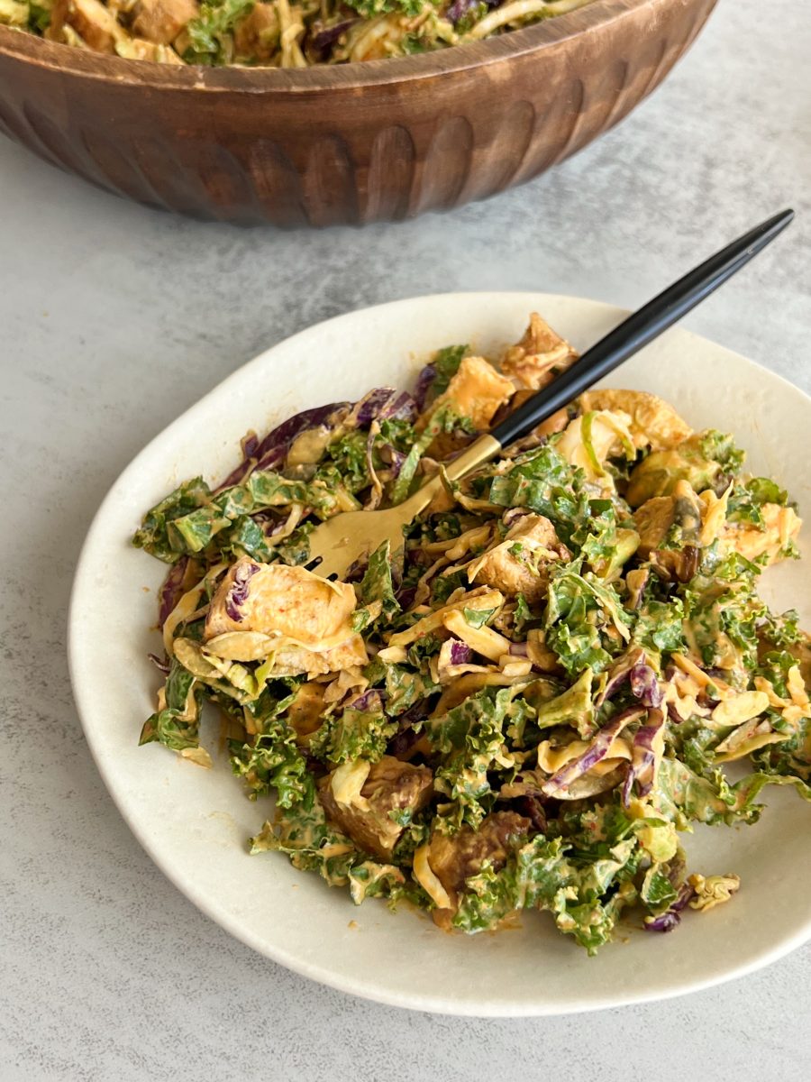 Spiced Chicken & Shredded Kale Salad with Tahini Dressing
