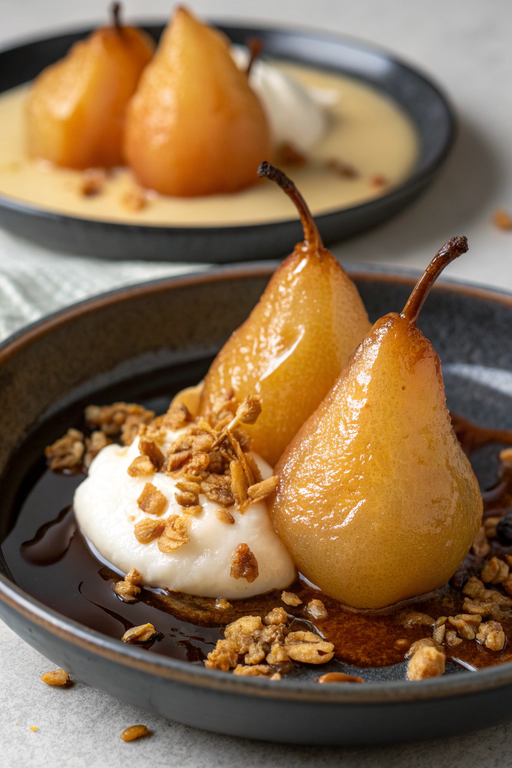 Bourbon-Poached Pear with Honey Crème